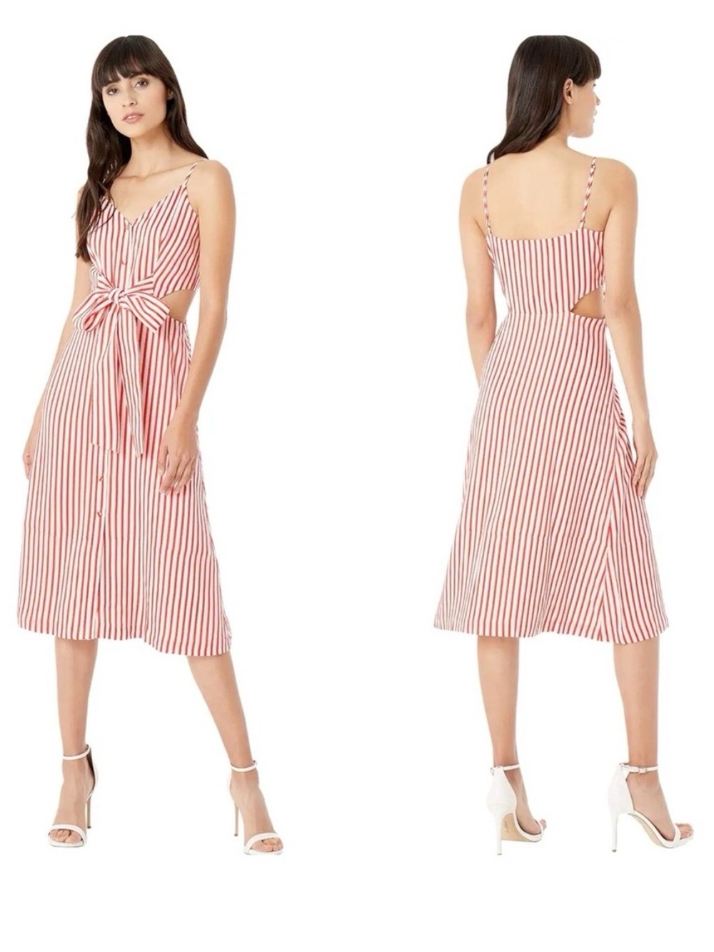Jason Wu Red and White Striped Midi Dress with Front Tie Size 2 Summer